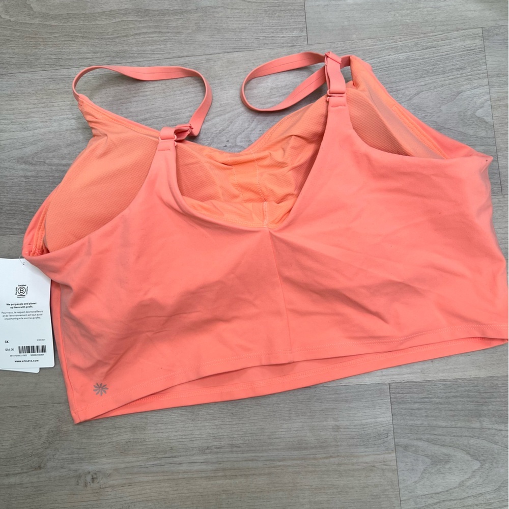 Athleta Elevation V- Neck Crop Top Sports Bra D/DD, Coral Glow, size 3x NWT - Picture 5 of 6